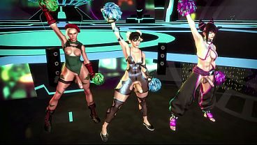Futas Сammy, Chun Li and Juri do a special cheerleading dance for fans