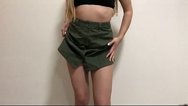 Trying on my skirts for school without panties! I'm 18 yo teen