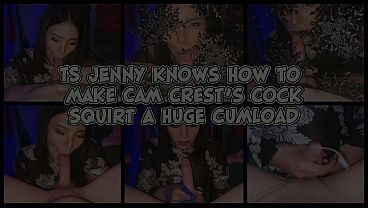 TS Jenny knows how to make Cam Crest’s Cock Squirt a Huge Cumload
