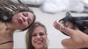 These three brazen girls love spitting all over you.