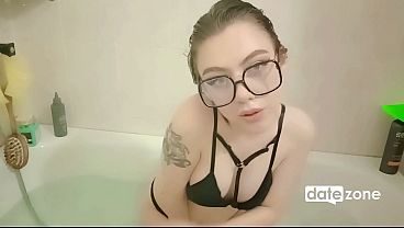 DATEZONE - Young babe in glasses and a black bra seduces in the bathtub