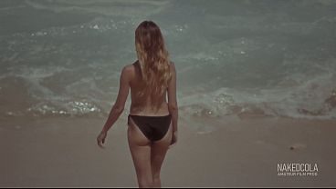Stepsister pissed on my dick on the nude beach - 4K