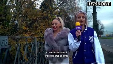 Tattooed Lesbian With Huge Tits Teases Curvy Blonde in Limo... Boob Grabbing Gets Intense