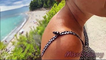 French Milf Blowjob Amateur on Nude Beach public in Greece to stranger with Cumshot - MissCreamy