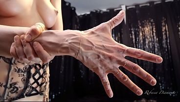 Rebecca Diamante shows her hands' veins in topless