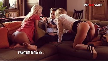 Vibrator on Both Pussies Then They Drop Down for a Double BJ