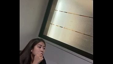 beautiful asian solo masturbate after working at office