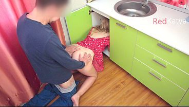 Hot Blonde MILF Katya Gets Stuck Under the Sink – Horny Plumber Fills Her Tight Pussy