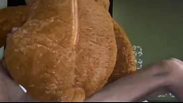 Fucking my teddy bear until I give it milk.