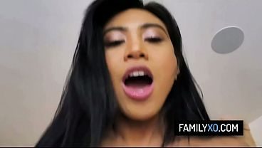 Bratty stepdaughter fucks with her stepdad to let her go out for a party - Ember Snow