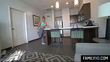 Horny blonde stepmom Candice Dare bounce her big ass on stepson's cock