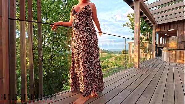 curvy lady in leo dress has risky public balcony outdoor sex - projectfundiary