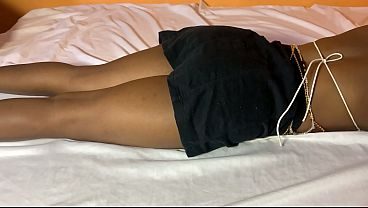 Found my African stepsister sleeping on my bed with mini skirt