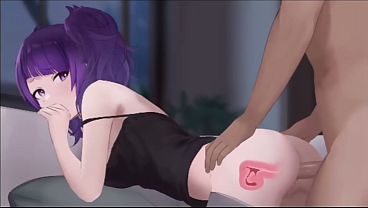 Cute girl getting filled up on the couch