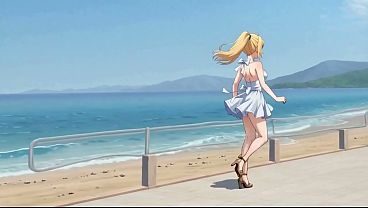 Blonde Mini Dress Slut: Public Pier Ass & Tit Flash   Loud Masturbation AI Generated