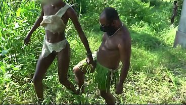 Pulled by the dick from one village to an other by horny tribe female for sex on a tree