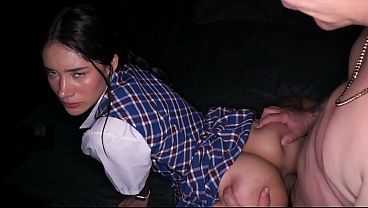 DILF man fills college girl's pussy with semen - Hardcore sex between DILF & College Girl