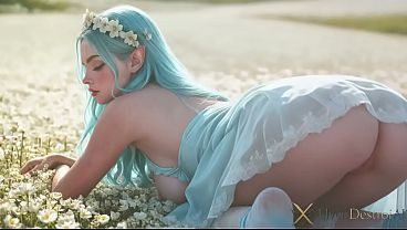 A blue-haired elf girl got lost in a flower field. I showed her the way with my big black cock! My friend joined me and we tore her elven pink holes!! The field full of flowers turned into a field of