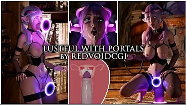 Lustful with Portals by Redvoidcgi (Succubus Futanari deepthroats creampies herself through a magic portal)