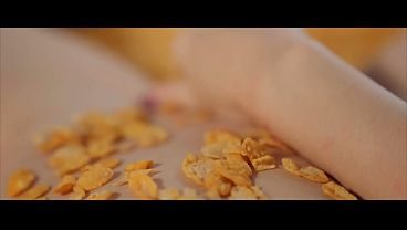 Tattooed Redhead Fucks Her Wet Cunt with Fingers in a Bed of Cereal