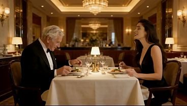 AN INDECENT PROPOSAL. OLD MAN WITH YOUNG WOMAN. AI GENERATED