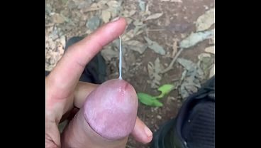 Huge cock pre-cummed on the trail