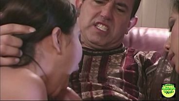 A guy anally drills a slim Asian girl while passionately kissing another girl