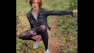 Filmed by Stranger in the Woods Riding Dildo